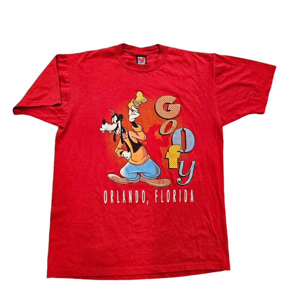 Vtg 90s Disney Goofy Tshirt Size L Mickey Unlimited Red Orlando FL Y2K